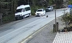 Rize'de otomobil düşen kayadan saniyelerle kurtuldu
