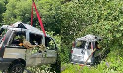 Giresun'da hafif ticari araç dereye uçtu