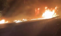 Giresun'da seyir halindeki tır alevlere teslim oldu