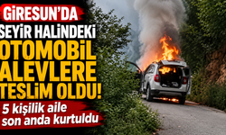Giresun’da seyir halindeki otomobil alevlere teslim oldu: 5 kişilik aile son anda kurtuldu
