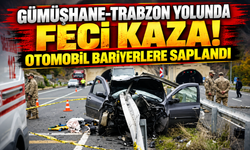 Gümüşhane-Trabzon yolunda feci kaza! Otomobil bariyerlere saplandı