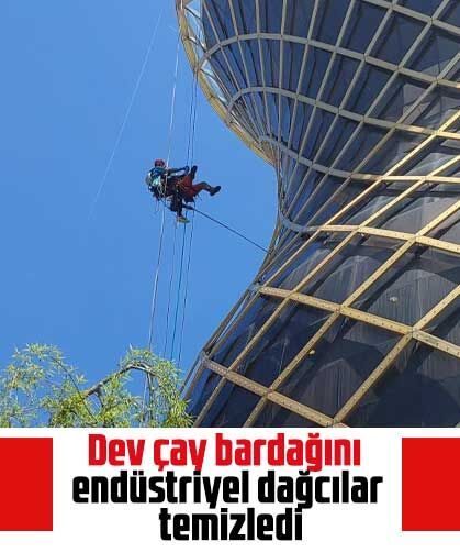 Dev çay bardağını endüstriyel dağcılar temizledi
