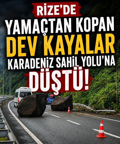Yamaçtan kopan dev kayalar Karadeniz Sahil Yolu’na düştü