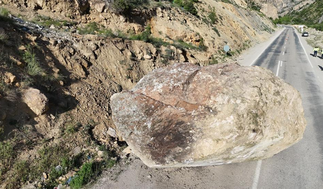 Artvin'in Ardanuç ilçesinde dev kaya yola düştü