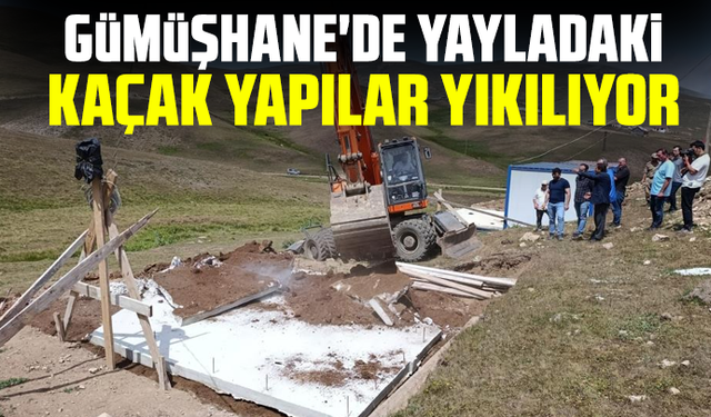 Gümüşhane'de yayladaki kaçak yapılar yıkılıyor