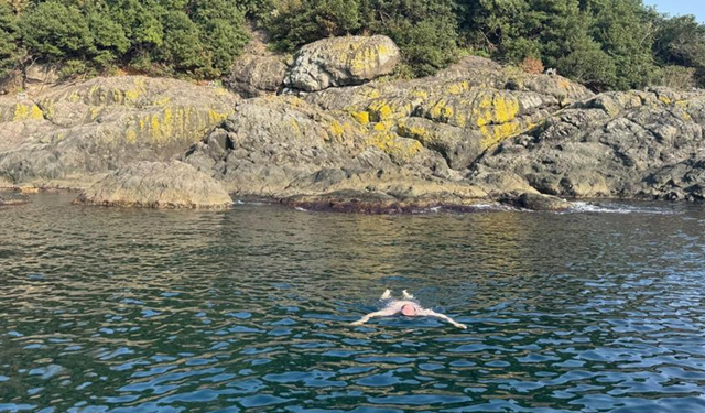 Kasımda deniz keyfi: Giresun Valisi Serdengeçti, adada yüzdü
