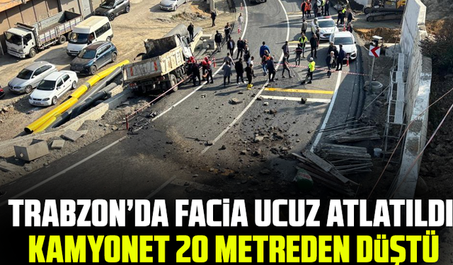 Trabzon’da belediye kamyoneti fren boşalınca 20 metreden düştü