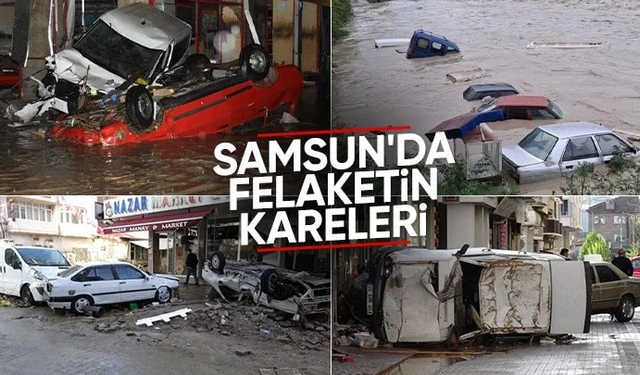 Samsun'daki selde can pazarı yaşandı: Aracın üzerinde hayata tutundu