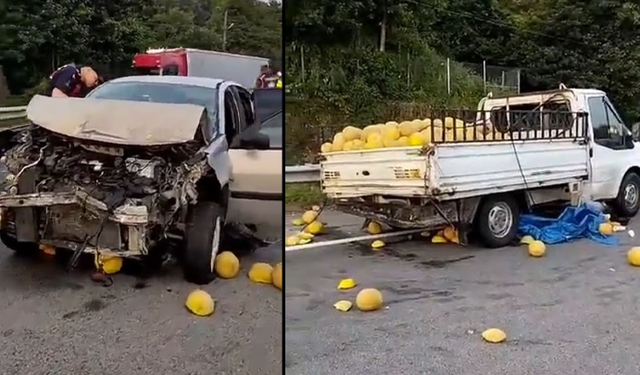 Kavun yüklü kamyonet ile otomobil çarpıştı: 3 yaralı