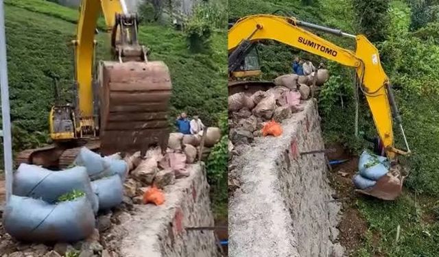 Rize'de iş makinesiyle 'çay taşıma operasyonu'