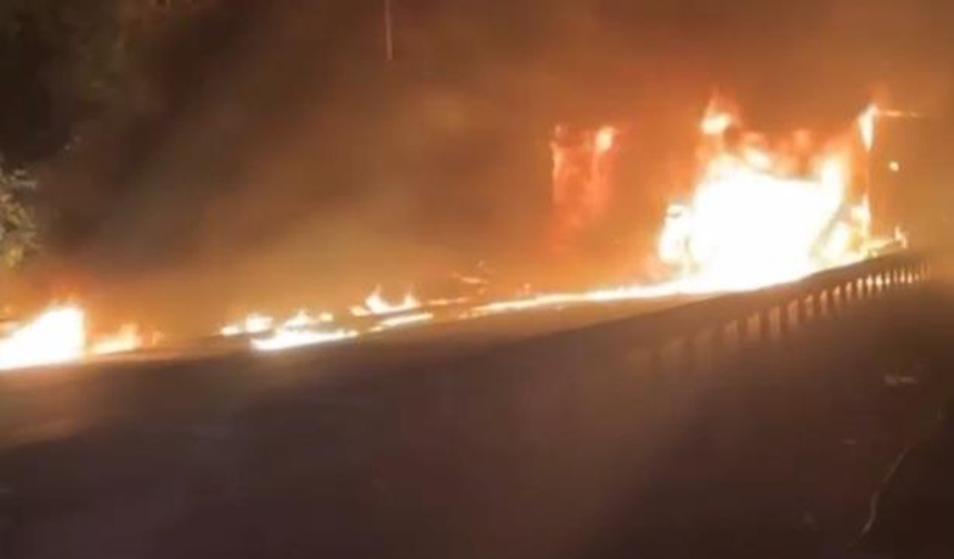 Giresun'da seyir halindeki tır alevlere teslim oldu