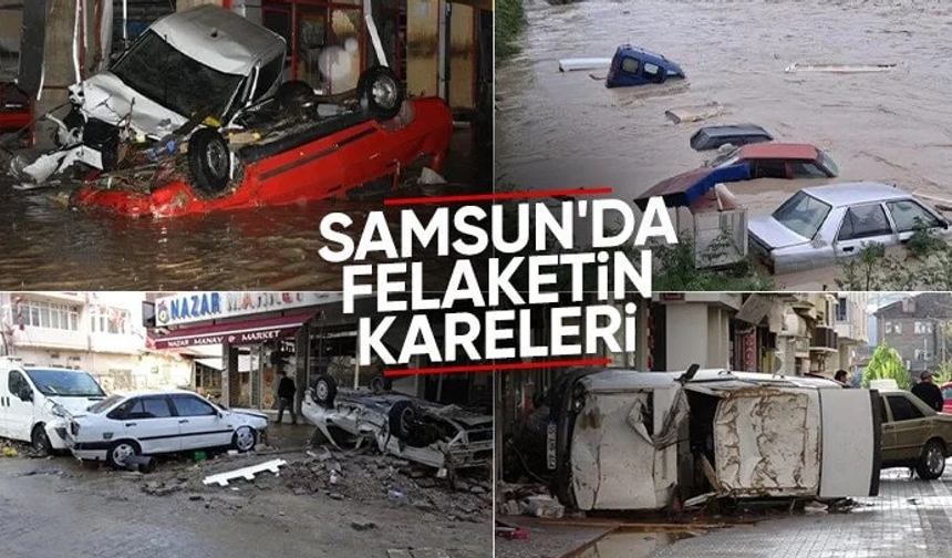Samsun'daki selde can pazarı yaşandı: Aracın üzerinde hayata tutundu