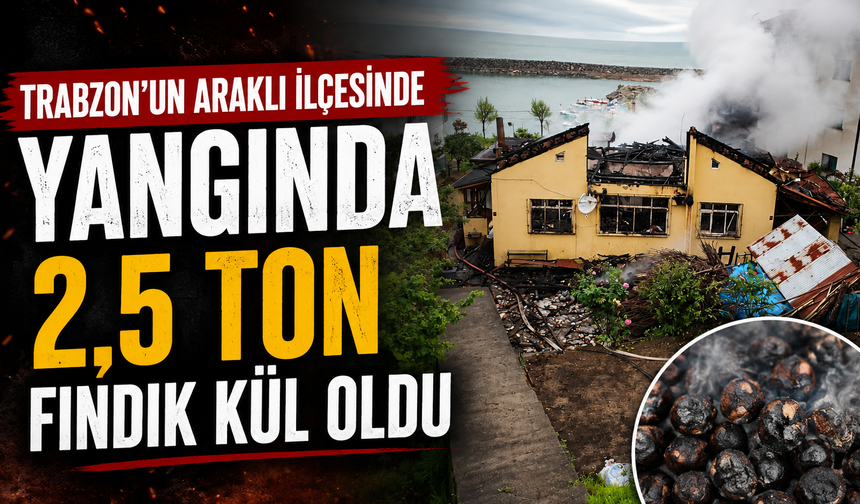 Trabzon'un Araklı ilçesinde yangında 2,5 ton fındık kül oldu