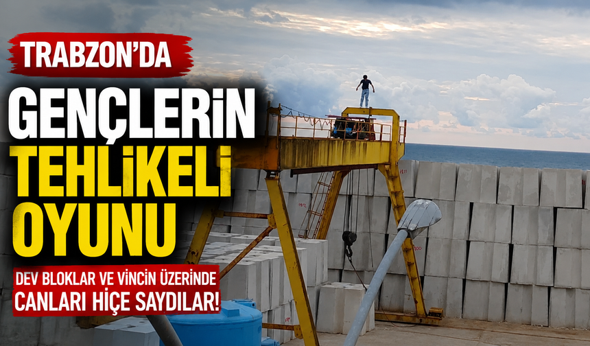 Gençlerin dev bloklar ve vincin üzerinde tehlikeli oyunu