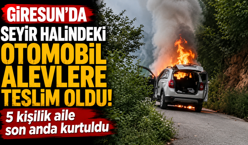 Giresun’da seyir halindeki otomobil alevlere teslim oldu: 5 kişilik aile son anda kurtuldu