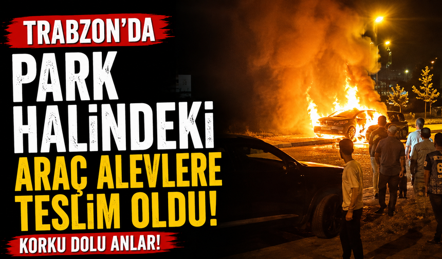 Trabzon'da park halindeki araç alevlere teslim oldu