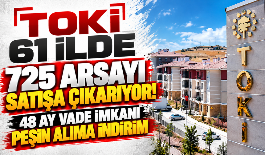 TOKİ 61 ilde 725 arsayı satışa çıkarıyor! 48 ay vade imkanı, peşin alıma indirim