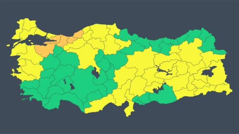 48 il için sarı ve turuncu uyarı